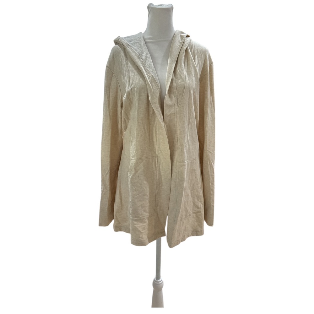 Basin Range Beige Knit‎ Hooded Cardigan Duster Open Front Long Sleeve XL